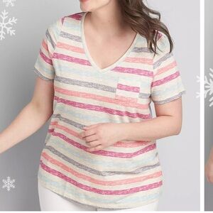 Lane Bryant v-neck pocket T-shirt cotton colorful striped short sleeve 22/24